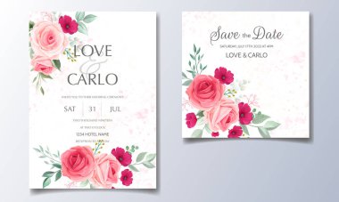 Güzel çiçek çerçeveli düğün davetiyesi şablonu