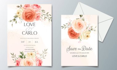 Düğün davetiyesi, çiçek desenli bir şablon.