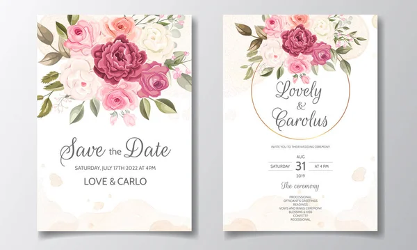 Όμορφη Και Κομψή Πρόσκληση Γάμου Πρότυπο Κάρτα Που Floral Πλαίσιο — Διανυσματικό Αρχείο