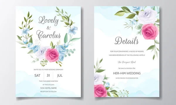 Elegante Convite Casamento Com Moldura Floral — Vetor de Stock