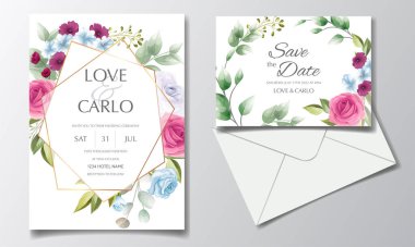 Çiçekli şık bir düğün davetiyesi.