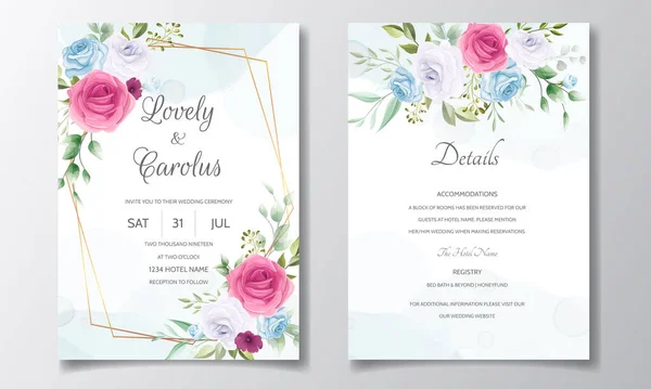 Elegante Convite Casamento Com Moldura Floral — Vetor de Stock