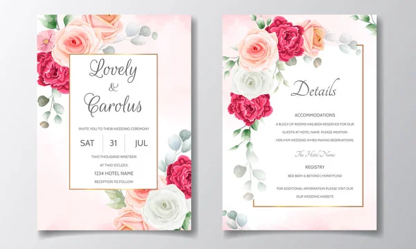 Élégante Invitation Mariage Avec Cadre Floral — Image vectorielle