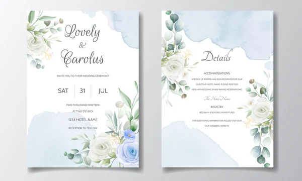 Mooie Floral Wreath Wedding Invitation Card Sjabloon — Stockvector