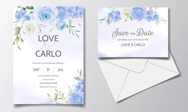 Esküvői Meghívó Készlet Sablon Gyönyörű Színes Virágos Levelek — Stock Vector