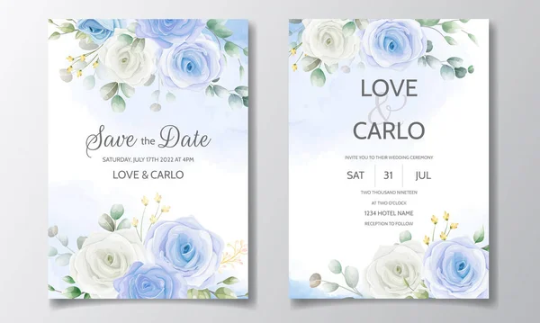 Γάμος Πρόσκληση Κάρτα Πρότυπο Σύνολο Όμορφα Πολύχρωμα Λουλούδια Και Φύλλα — Διανυσματικό Αρχείο