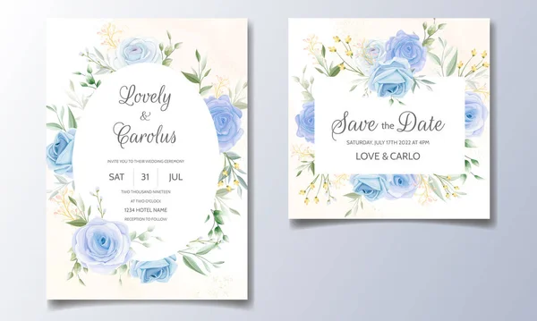 Modèle Carte Invitation Mariage Avec Belles Fleurs Colorées Feuilles — Image vectorielle