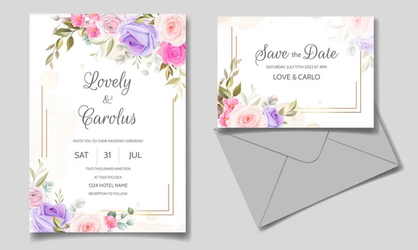 Elegantní Svatební Pozvánka Květinovým Akvarelem Pozadí — Stockový vektor