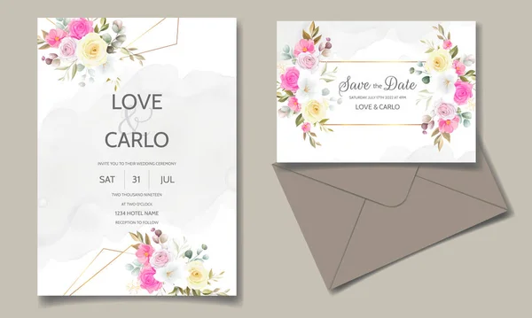 Κομψή Πρόσκληση Γάμου Φόντο Floral Ακουαρέλα — Διανυσματικό Αρχείο