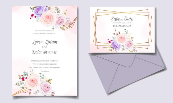 Elegante Convite Casamento Com Fundo Aquarela Floral — Vetor de Stock