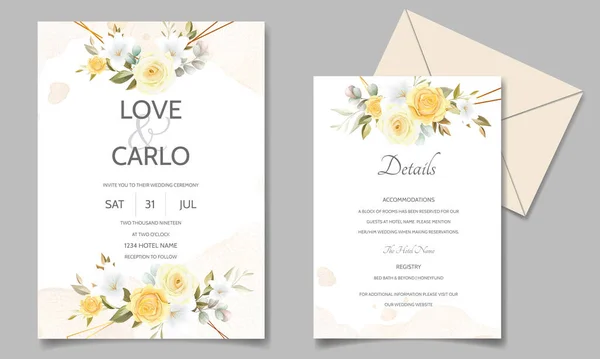 Κομψή Πρόσκληση Γάμου Φόντο Floral Ακουαρέλα — Διανυσματικό Αρχείο