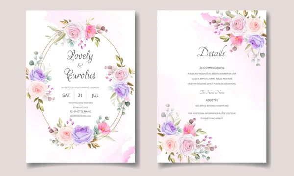 Elegante Convite Casamento Com Fundo Aquarela Floral — Vetor de Stock