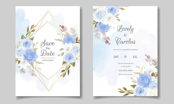 Elegante Convite Casamento Com Fundo Aquarela Floral — Vetor de Stock