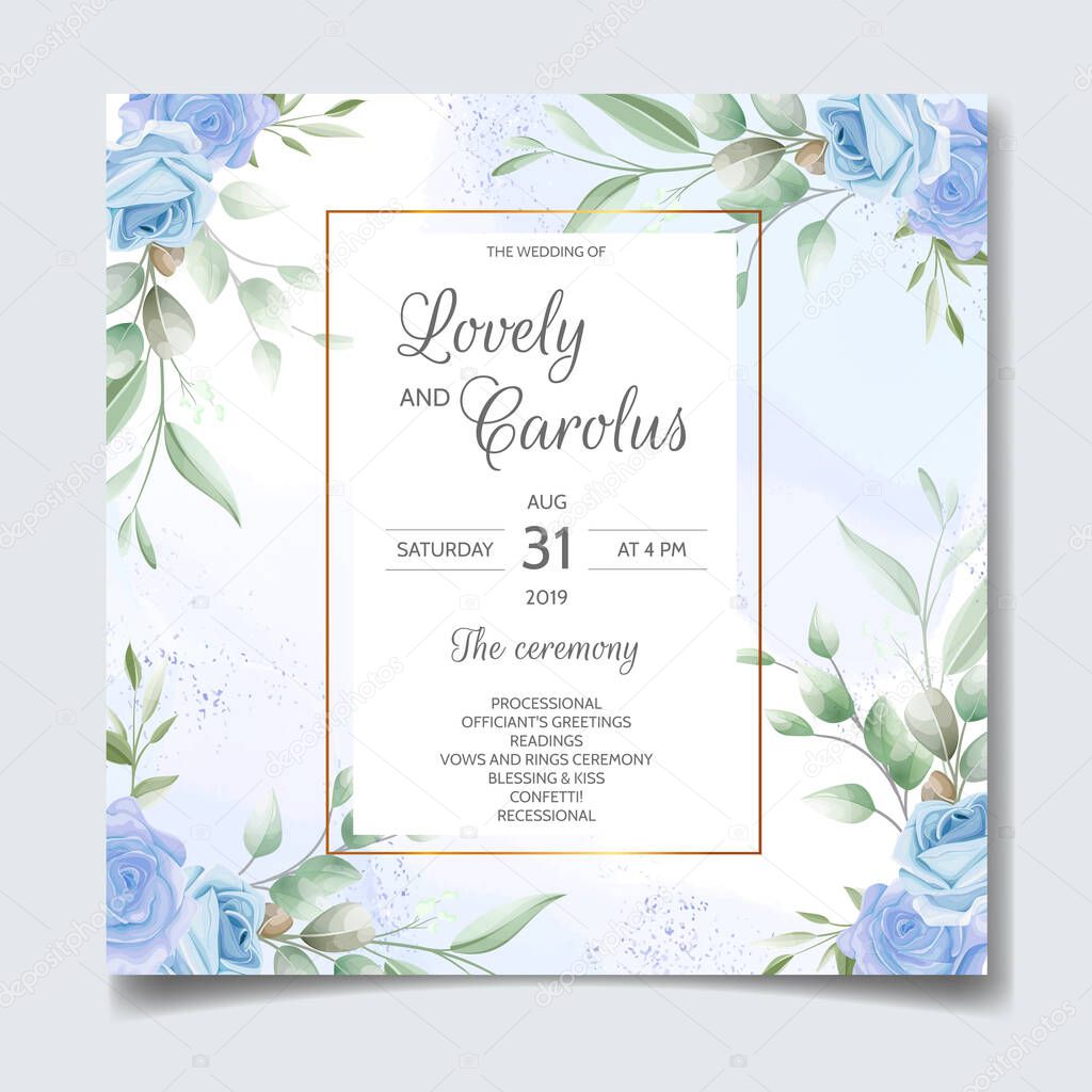 Wedding invitation card set template with beautiful colorful floral and leaves