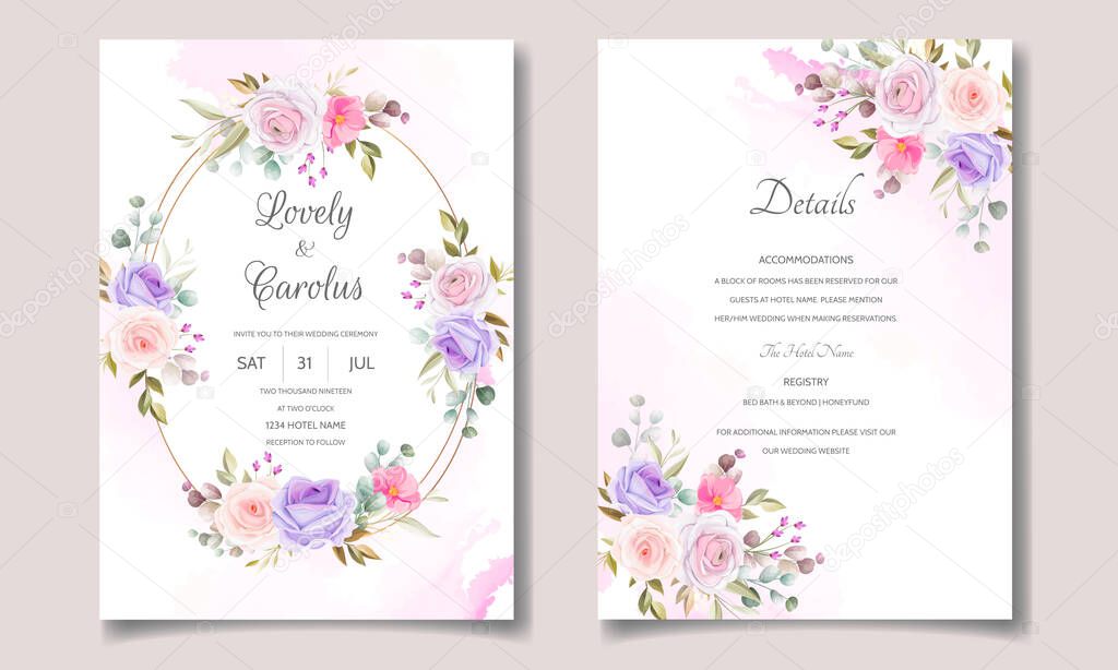 Elegant wedding invitation with floral watercolor background