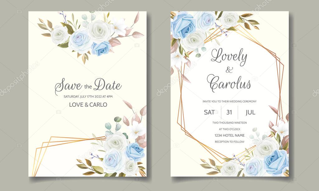 Elegant wedding invitation with floral watercolor background