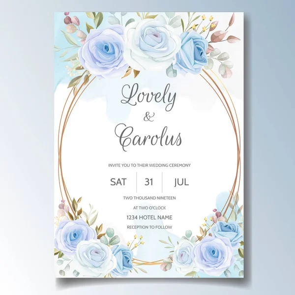 Elegante Plantilla Tarjeta Invitación Boda Con Flores Azules Suaves — Archivo Imágenes Vectoriales