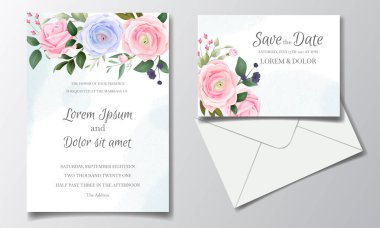 Güzel çiçek çerçeveli düğün davetiyesi şablonu