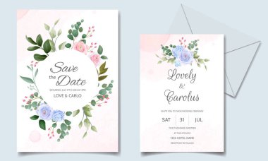 Beautiful floral frame wedding invitation card template clipart