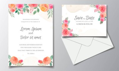 Çiçekli düğün davetiyesi ve suluboya.