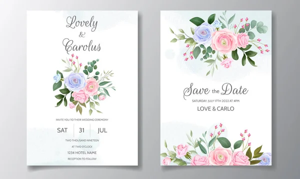 Όμορφο Floral Πλαίσιο Γάμο Πρόσκληση Πρότυπο Κάρτα — Διανυσματικό Αρχείο