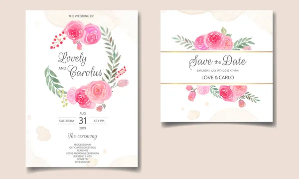 Wedding Invitation Card Floral Leaves Watercolor — Stock Vector