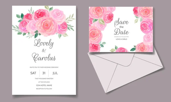 Cartão Convite Casamento Com Floral Folhas Aquarela — Vetor de Stock