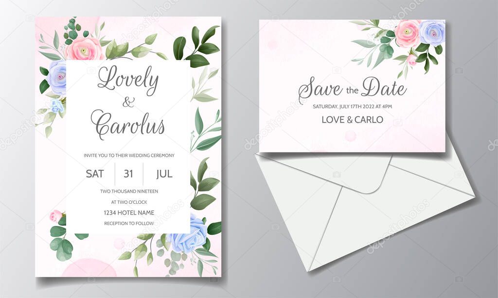 Beautiful floral frame wedding invitation card template