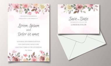 Çiçekli suluboya düğün davetiyesi.