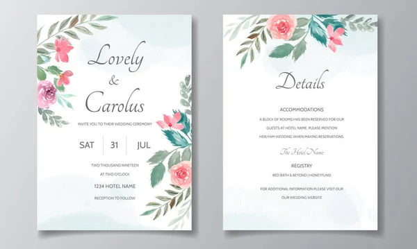 Hochzeitseinladungskarte Mit Schönen Floralen Aquarellen — Stockvektor