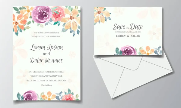 Приглашение Свадьбу Красивой Цветочной Акварелью — стоковый вектор