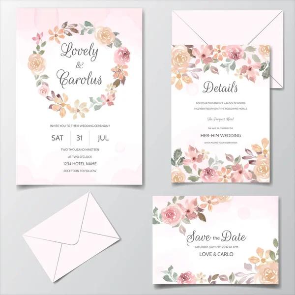 Çiçekli suluboya düğün davetiyesi.