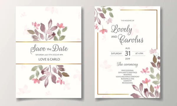 Wedding Invitation Card Beautiful Floral Watercolor — Stock Vector