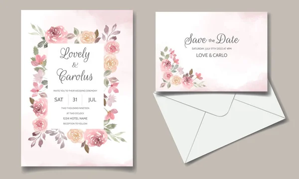 Cartão Convite Casamento Com Bela Aquarela Floral — Vetor de Stock