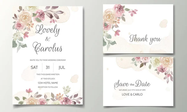 Çiçekli suluboya düğün davetiyesi.