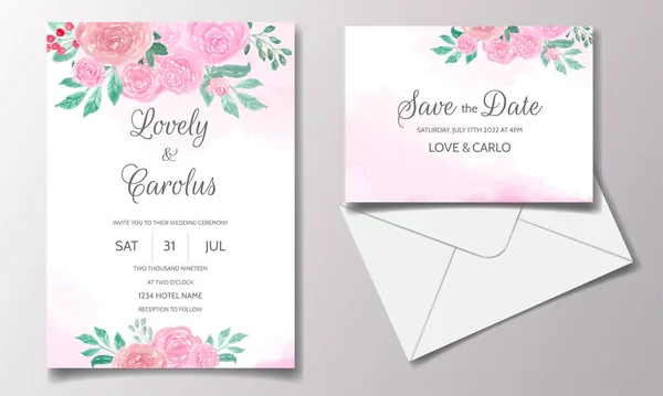 Πρόσκληση Γάμου Κάρτα Όμορφο Floral Ακουαρέλα — Διανυσματικό Αρχείο