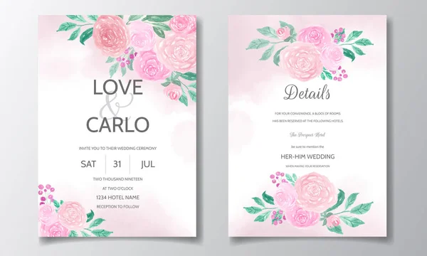 Esküvői Meghívó Gyönyörű Virágos Akvarell — Stock Vector