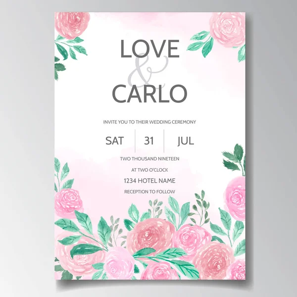 美しい花の水彩で結婚式の招待カード — ストックベクタ