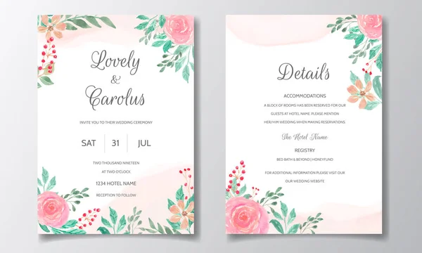 Carte Invitation Mariage Avec Belle Aquarelle Florale — Image vectorielle
