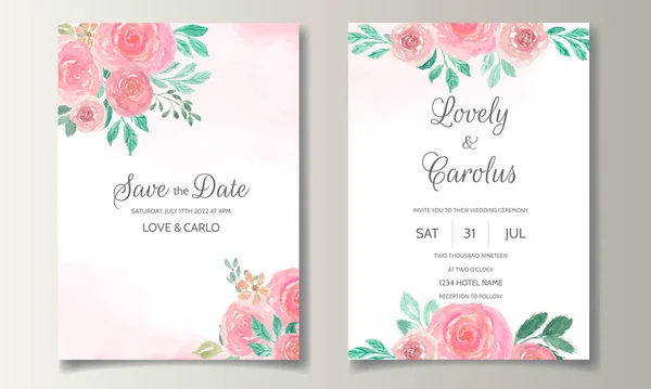 Carte Invitation Mariage Avec Belle Aquarelle Florale — Image vectorielle