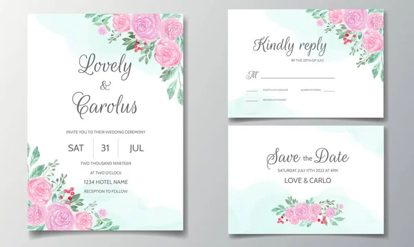 Tarjeta Invitación Boda Con Hermosa Acuarela Floral — Archivo Imágenes Vectoriales