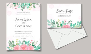 Çiçekli suluboya düğün davetiyesi.