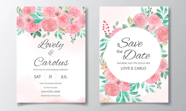 Πρόσκληση Γάμου Κάρτα Όμορφο Floral Ακουαρέλα — Διανυσματικό Αρχείο