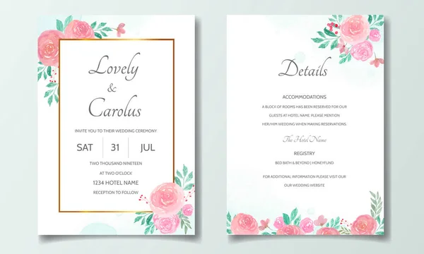 Cartão Convite Casamento Com Bela Aquarela Floral — Vetor de Stock