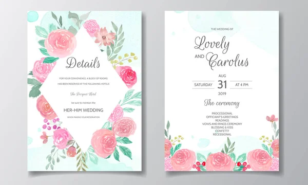 Hochzeitseinladung Mit Schönen Und Eleganten Floralen — Stockvektor