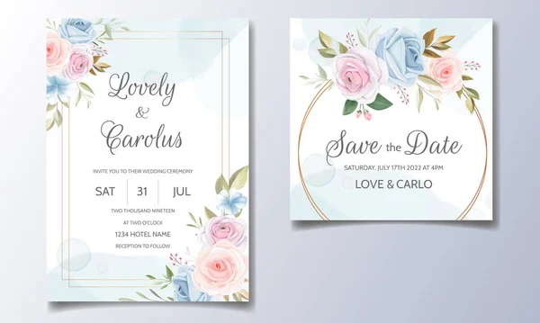 Convite Casamento Com Bonito Elegante Floral — Vetor de Stock
