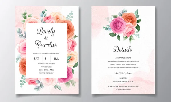 Convite Casamento Com Bonito Elegante Floral — Vetor de Stock