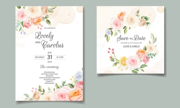 Convite Casamento Com Bonito Elegante Floral — Vetor de Stock