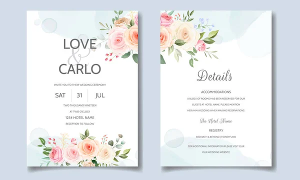 Bröllopsinbjudan Med Vackra Och Eleganta Blommor — Stock vektor
