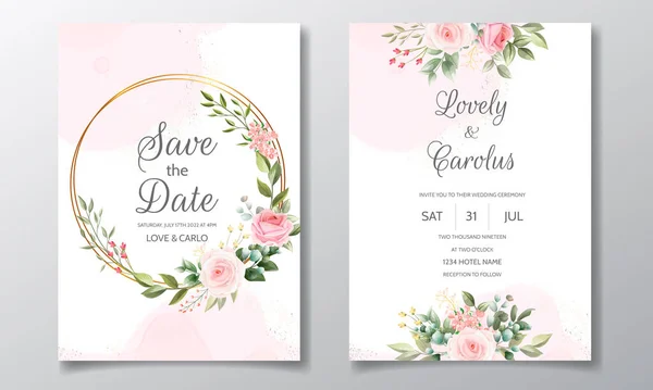 Bröllopsinbjudan Med Vackra Och Eleganta Blommor — Stock vektor